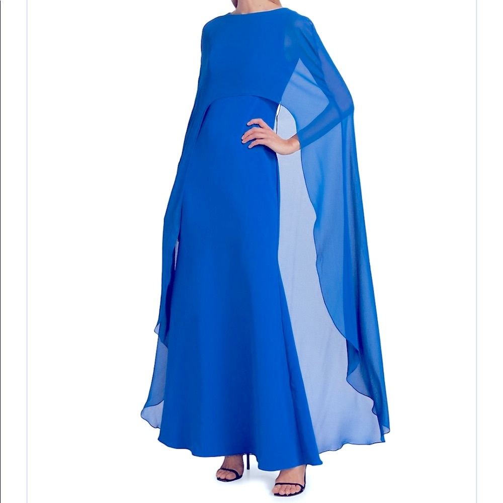 NWT BADGLEY MISCHKA GEORGETTE CAPE GOWN